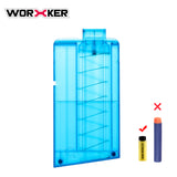 WORKER 10-Dart Magazine Clip Short Length Dart Transparent Blue Quick Reload Clip for Nerf N-Strike Elite Blaster Kids Toy - Worker4Nerf